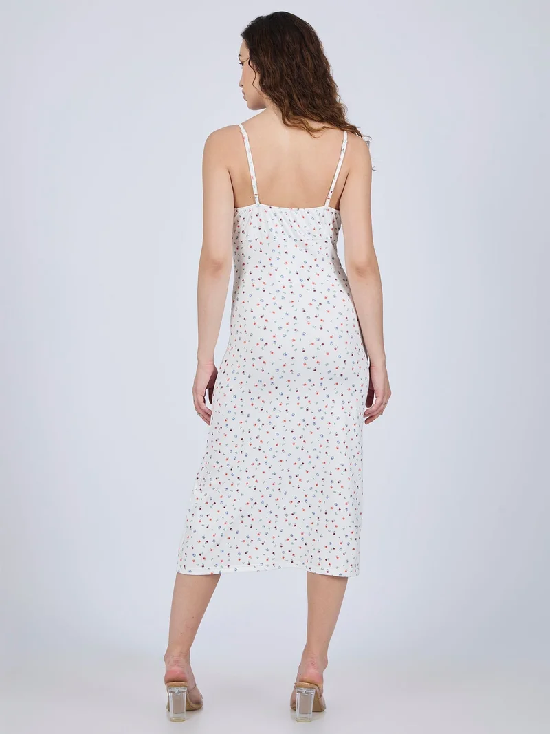 Outzidr  Multi Strappy Floral Midi Dress With Slit for Women | Best Price UAE
